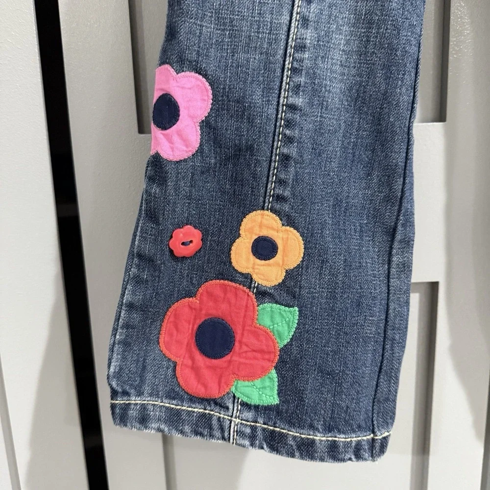 Gymboree Girls Floral Flare Stone Washed Boot Cut Jeans Size 5 Flowers Buttons